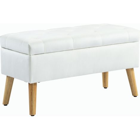 Banco con almacenaje tapizado efecto terciopelo 80 x 35 x 40 cm blanco HOMVRA (1/5)