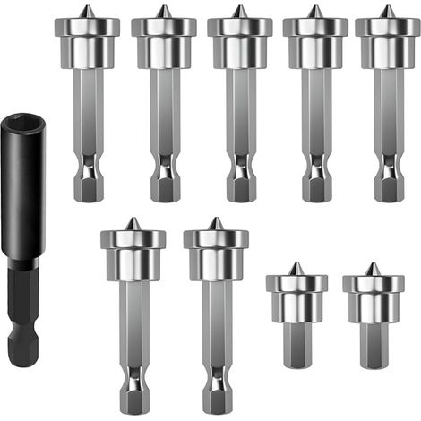 Lot de 10 embouts de tournevis PH2 magnétiques pour cloison sèche avec butée de profondeur PH2 - Tige hexagonale 1/4" - Embouts pour plaques de plâtre - Avec support d'embout de 60 mm - Pour (1/5)
