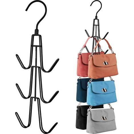 Organizador colgante de 2 piezas para bolsos de armario: gancho metálico para bolsos，color negro (para bolsos de mano y mochilas) (1/5)