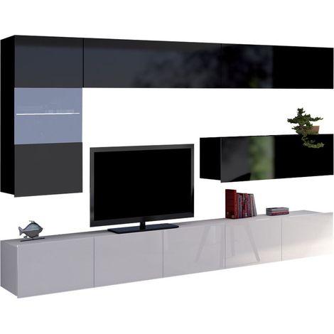 Conjunto de salón Remus IV, Blanco + Blanco brillante + Negro + Negro brillante