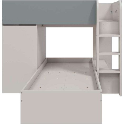 Conjunto juvenil cama tren modelo Miriam en cachemir/verde eucalipto, 152cm(alto) 255cm(ancho) 111cm(largo)