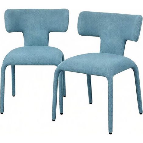 Set aus 2 modernen Esszimmerstühlen aus blauem Leinen mit gebogener Rückenlehne MODENUIT (1/5)