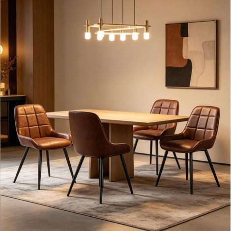 Lot de 4 chaises de salle à manger en similicuir marron, structure métal OKMYHOME (1/5)