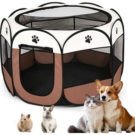 Parc pour chiot marron café - Pliable - Pour appartement, enclos pour chien, chat, lapin et petits animaux aussi bien à l'intérieur qu'à l'extérieur (1/5)