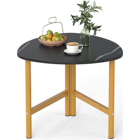 COSTWAY Tavolino da Salotto Triangolare,Gambe in Metallo,per Soggiorno,Ufficio,60x59x50 cm,Nero (1/5)