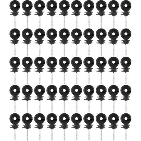 50pcs Black Screw Ring Insulators for Electric Fence Wooden Pole Accessories for Horses (1/5)