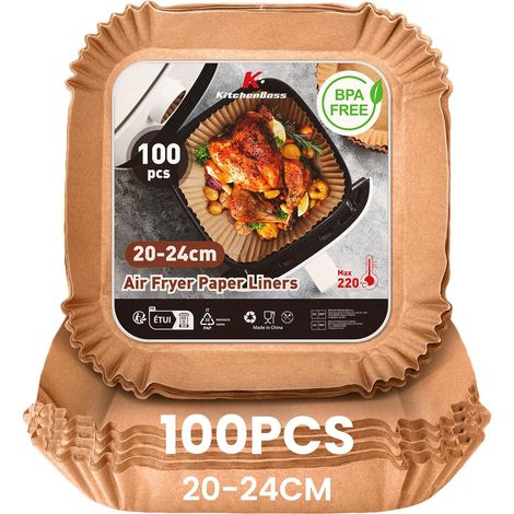 100 Papier Cuisson, Carré 20x24 cm, Antiadhésive, Résistant Chaleur 220°C, Pour Airfryer 5-8L