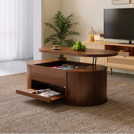 Couchtisch (110x55.5x40 cm), höhenverstellbar, mit ausziehbarer Ablage, MDF, Walnussfarben (1/5)