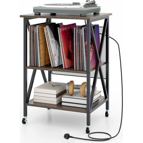 COSTWAY Record Player Stand Turntable Stand Vinyl Storage Cabinet Grey