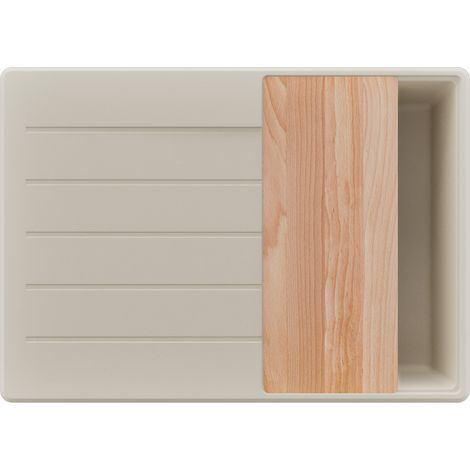 PRIMAGRAN Evier Cuisine en Granit 70x50cm,Lavabo 1 bac + Kit de Vidage + Planche à Découper, Évier à Encastrer au meuble 40cm - Copenhague, Beige (1/5)