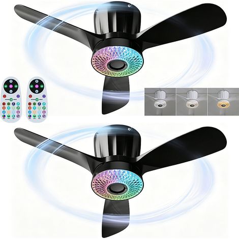 Lot de 2 ventilateurs de plafond LED RGB avec télécommande, 60cm, 3 réglages de vitesse, 28db,3000-6500K, minuterie 1/2/4, noir (1/5)
