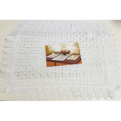 3 Pièces Napperons Centre De Table Dentelle Blanche Fleurs Chemin De Table Tissu