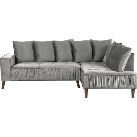 Corner Sofa 3 Seater GRENA Velvet Light Grey Left Hand