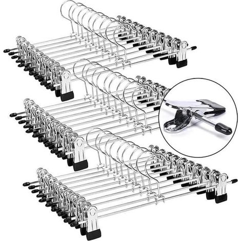 30 cintres pantalons métal, clips chromés réglables, gain de place pour pantalons jupes chaussettes (1/4)