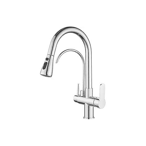 Robinet mitigeur de cuisine, mitigeur d'évier extractible en laiton pour eau chaude et froide avec robinet d'eau potable (1/3)