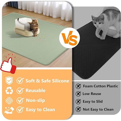 Silicone Cat Litter Mat Anti Splash Mat for Cats Animals Soft Texture Waterproof Non-Slip Floor Clean Green 114x76cm (1/4)