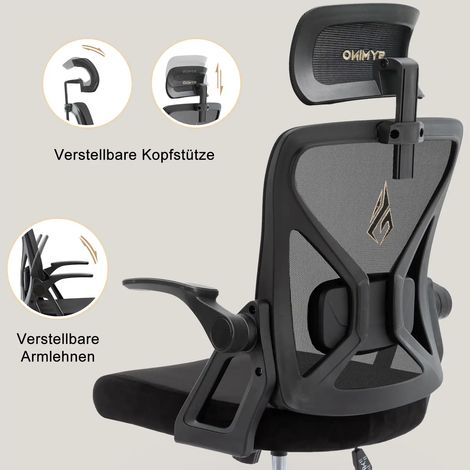 Adormii Bürostuhl Ergonomischer Bürostuhl mit klappbaren Armlehnen und Rückenlehnen (Drehstuhl mit Drehbare, höhenverstellbarer Kopfstütze Adormii Bürostuhl Ergonomischer Bürostuhl mit klappbaren Armlehnen und Rückenlehnen (Drehstuhl mit Drehbare, höhenverstellbarer Kopfstütze