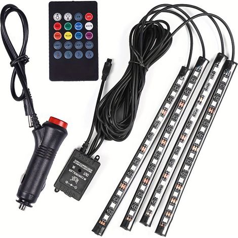 Bande LED Intérieure Voiture 12V 48 LEDs Multicolore Commande Sonore et Télécommande Kit Éclairage Ambiance Universel (1/5)