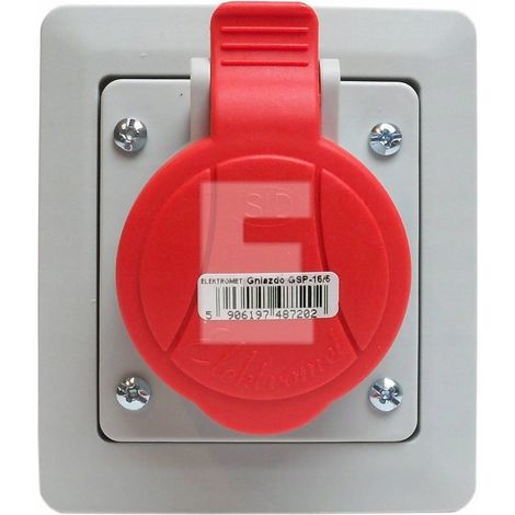 Unterputz-Schrägsteckdose mit Rahmen 5P 16A 400V rot IP GSP 16/5 IP-44 921850 (1/3)