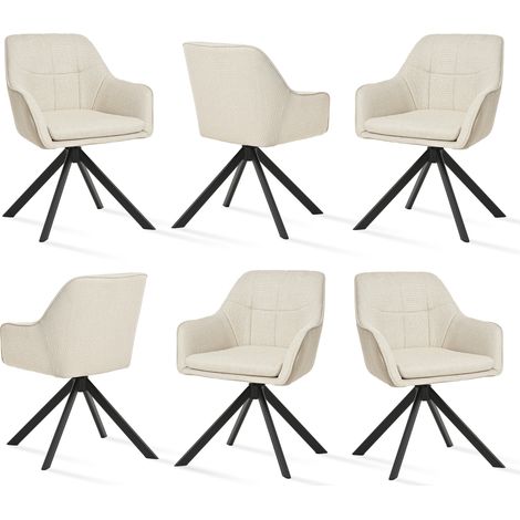 Goeurvant Moderner Esszimmerstühle mit dicker Doppelsitzpolsterung, breiter Rückenlehne und ergonomischen Armlehnen - 6er Set - Beige (1/5)