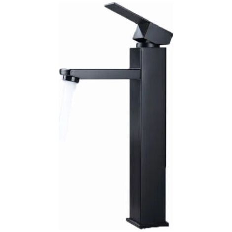FENOPLASTICARobinet de salle de bain, mitigeur de lavabo surélevé, convient aux lavabos, poignée carrée, acier inoxydable 304, noir. (1/5)