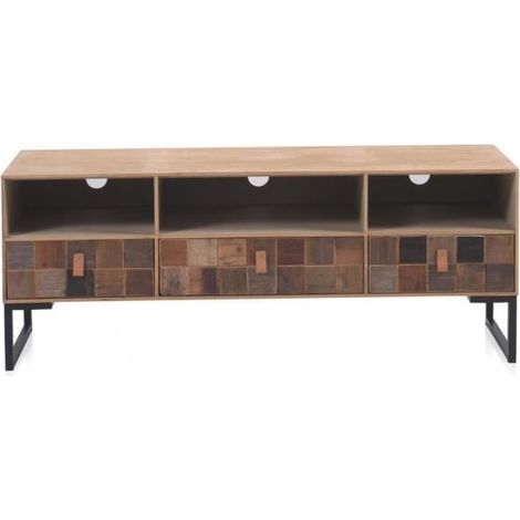 Meuble TV en bois de sapin coloris naturel - Longueur 132 x Hauteur 50 x Largeur 40 cm -JUANIO (1/4)