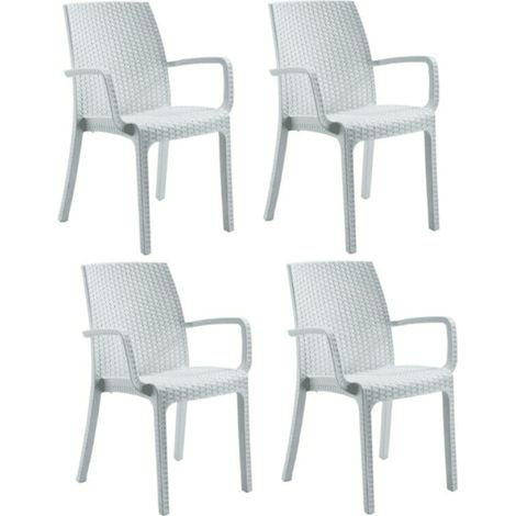 KIT 4 SEDIE POLIPROPILENE BAR RISTORANTE INTERNO ESTERNO SIMIL RATTAN BIANCO DFN