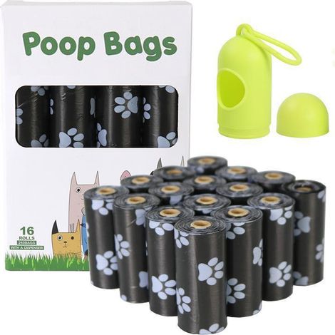 Sacs à déjections canines avec distributeur, sans parfum (16 rouleaux, 15 sacs par rouleau, total 240 pièces) (1/4)