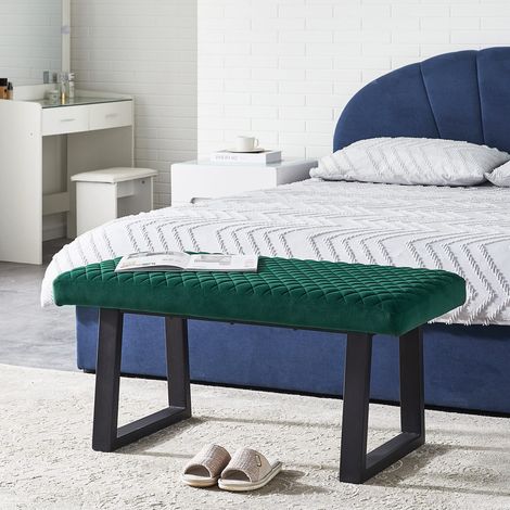 Velvet Dining Bench 2-Seater with Metal Frame Padded Kitchen Ottoman Stool for Dining Room Bedroom Living Room, End Bed Bench, Window Seat Bench, Shoe Bench (green) (1/5)
