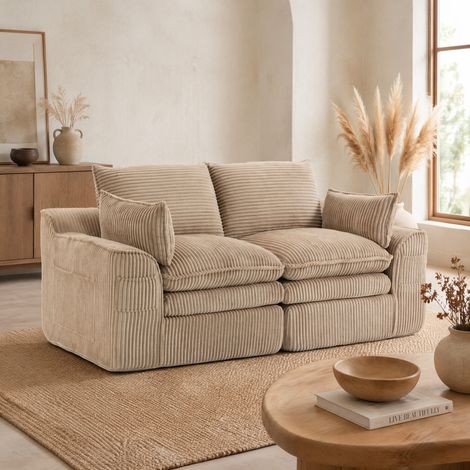 canape 2 places velours cotele avec poches kaki OKMYHOME (1/5)