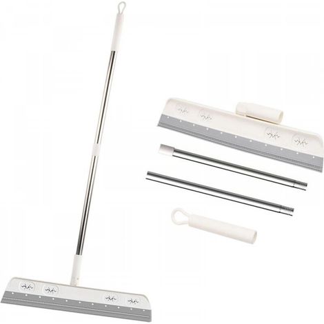 Grattoir à sol en silicone gris, grattoir à eau amovible, balai en mousse pour le nettoyage à l'eau, balai grattoir pour sol de douche et vitres avec manche télescopique en caoutchouc (1/5)
