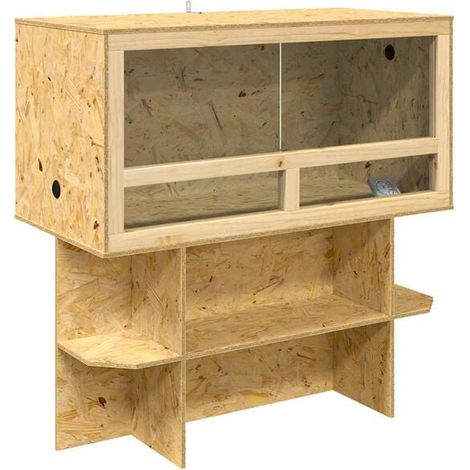 Conteneur en verre brun, dimensions 100 x 50 x 100 cm, panneau OSB.