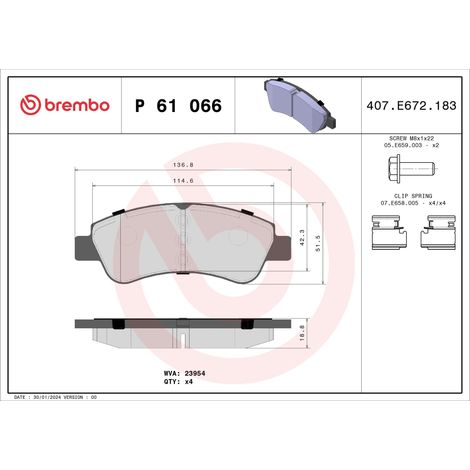PLAQUETTES DE FREIN AVANT BREMBO P61066