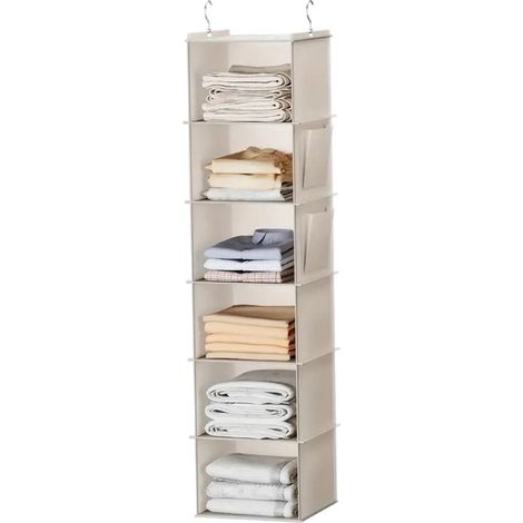 Hängender Organizer – Kleiderschrank-Organizer – Kleideraufbewahrung – Seitentaschen – 6 Ablagen – Beige (1/5)