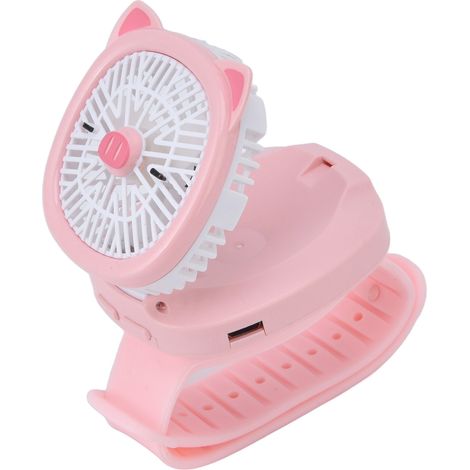 Ventilateur horloge à motif dessin animé, rechargeable par USB, avec bracelet en plastique, mini ventilateur horloge sans fil et bracelet amovible, ventilateur d'extérieur pour enfants, cochon rose (1/5)