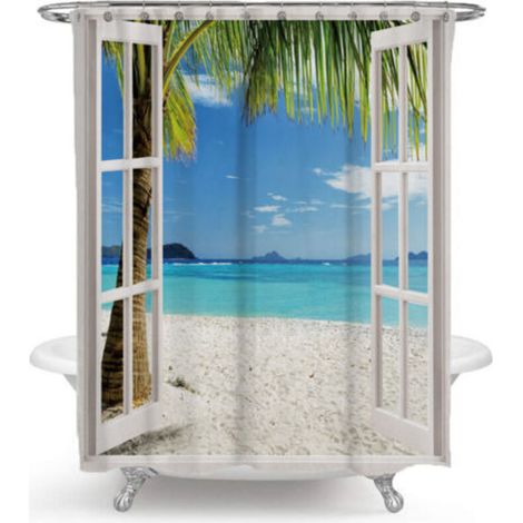Rideau de douche 200 x 230 cm, rideau de douche de plage, rideau de douche imperméable en polyester imprimé