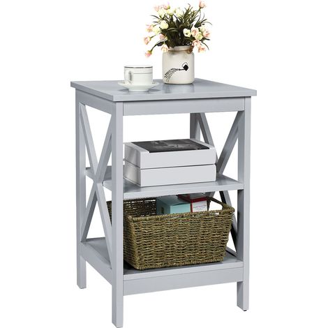 COSTWAY 3-Tier Nightstand Side Table X-Design End Table Bed Side Table-Grey (1/5)