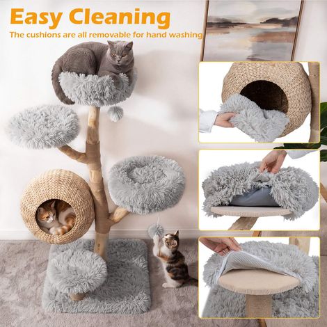 5-Tier Gray Wooden Cat Tree with Plush Perches & Jute Posts (1/5)