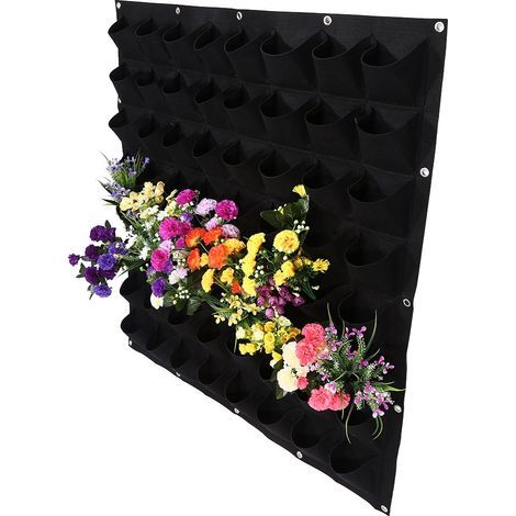 Vertikaler Pflanzbeutel mit 64 Fächern, Filz-Wand-Pflanzbeutel zum Aufhängen, korrosionsbeständige Gartendekoration für den Außenbereich (Schwarz) (1/5)