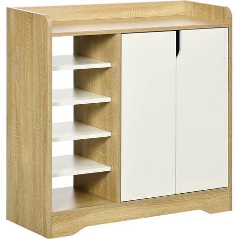 Porte-chaussures étroit de style moderne pour 13 paires de chaussures d’entrée de couloir 80 x 30 x 80 cm naturelles et blanches