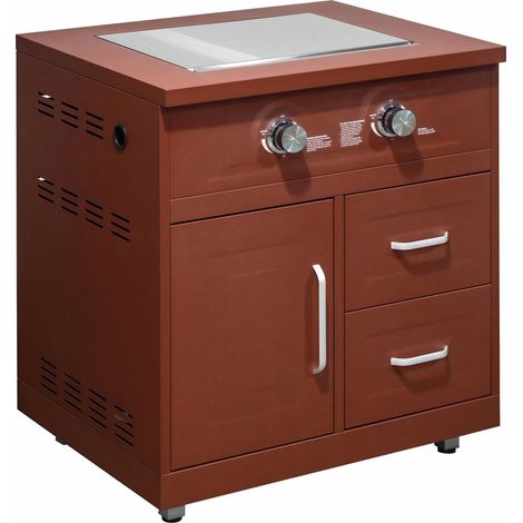 Meuble gazinière 2 brûleurs pour cuisine extérieure brique