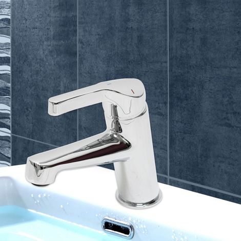Robinet mitigeur lavabo vasque design laiton chrome butee economie eau (1/4)