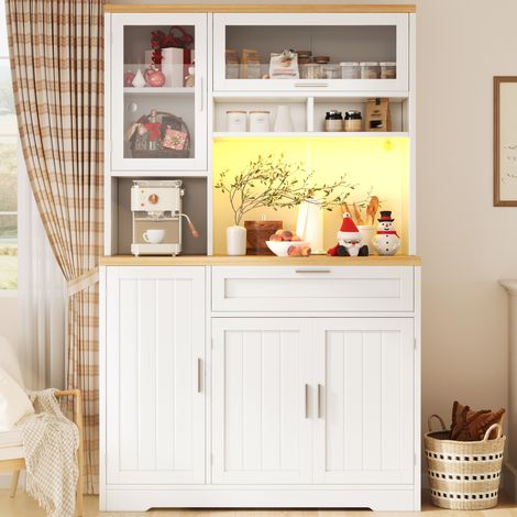 Mobile cucina alto vetrina con LED, 104 x 40 x 180 cm, MDF, bianco HAVRYA (1/5)