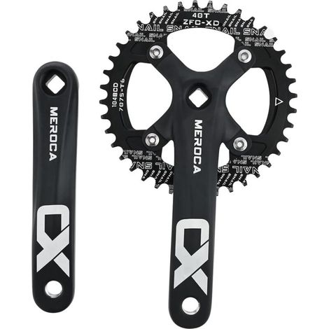 Pédalier VTT à axe carré, pédalier VTT monovitesse, manivelles de vélo, manivelle de 170 mm, plateau de 40 dents et vis (1/5)