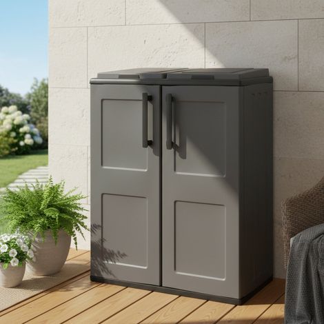Dmora Abfallschrank für den Innen oder Außenbereich, 2 Beutelhalter mit 2 Türen, 100% Made in Italy, 68x37h84 cm, graue Farbe (1/4)