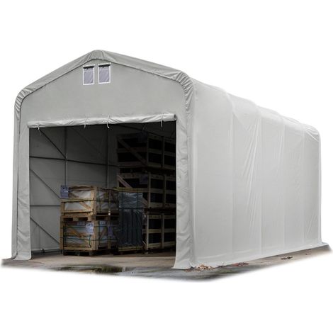 TOOLPORT Standsichere Lagerhalle / Lagerzelt 5 x 10 m feuersichere PRIMEtex PVC Plane 2300 N Weidezelt grau