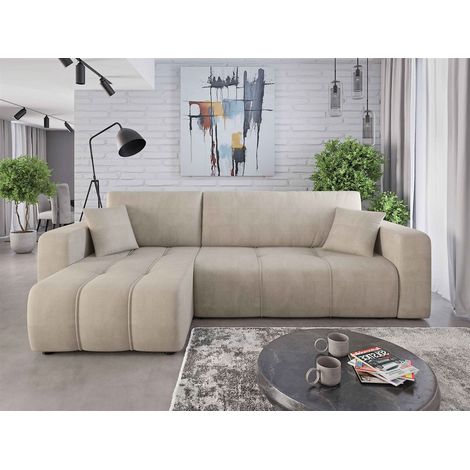 Ecksofa mit Schlaffunktion Sofa DAGNY in Stoff Cosmic Beige Ottomane Links
