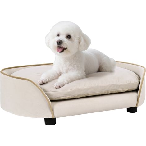 Canapé pour chien canapé pour animal de compagnie avec coussin amovible et housse lavable 66 x 43 x 19,5 cm beige