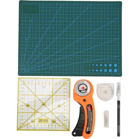 Kit de coupe tissu 15 pièces avec tapis et lames de rechange pour couture et patchwork (1/5)