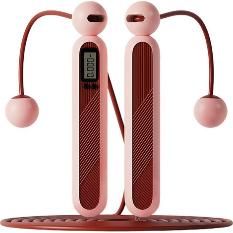 Intelligentes Springseil mit Zähler, verstellbares kabelloses Springseil, Springseil mit Stahlkugellagern und rutschfesten Griffen, für Erwachsene und Kinder, Pink A